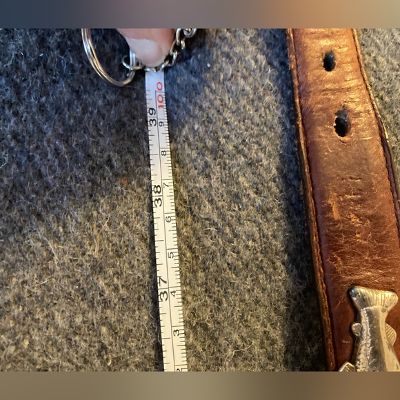 Vtg Woolrich Silver Fish Studded Italian Leather Mens Belt Siskiyou belt buckle - Picture 7 of 7